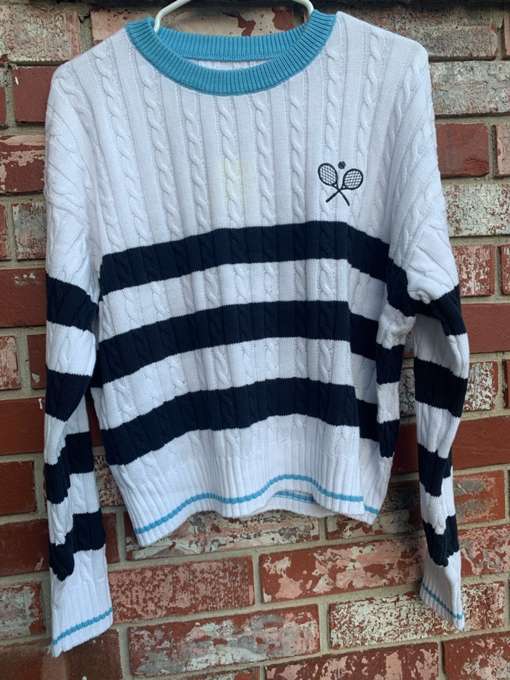 All In Motion Striped Cable-Knit Crewneck Sweater XL